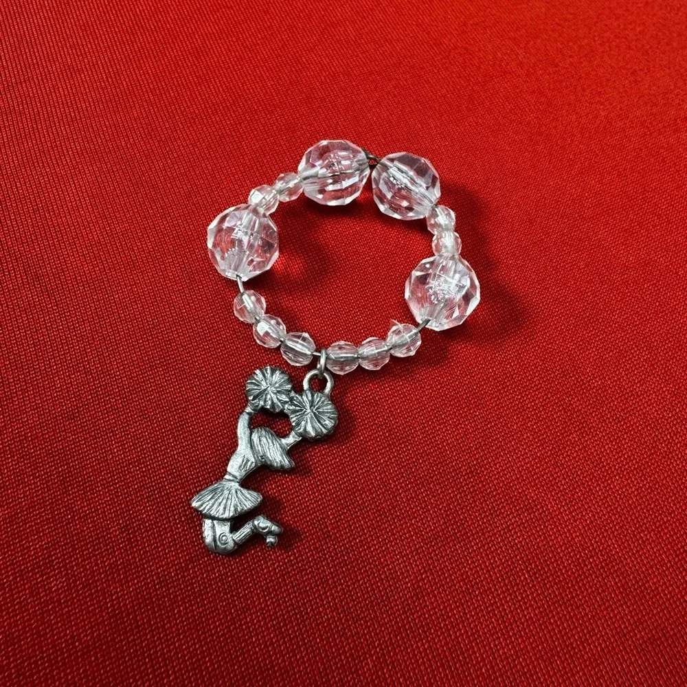 Homemade Pink Beaded‎ Glass, Straw Charm Cheerleader